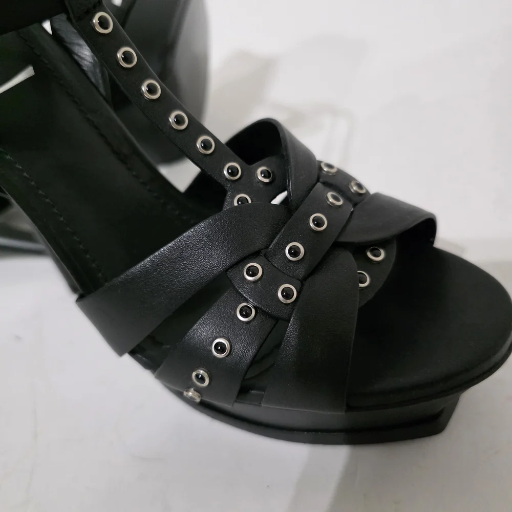 Saint Laurent Tribute Black Studded Strappy Platform Heels Women’s Size 40 - Picture 6 of 9